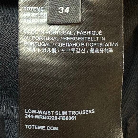 Toteme Low Waist Slim Trousers Black Wool Blend Size 34 EU 2 US - Picture 7 of 8